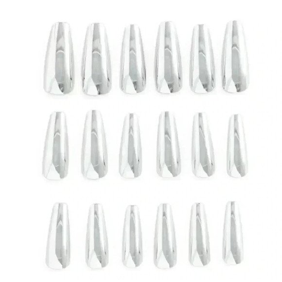 NIB Mugler x H&M HM Coffin-shaped Press-on Nails Silver Chrome - Picture 2 of 4